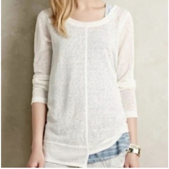 Akemi & Kin Tops - Anthropologie Akemi + Kin Ezri Asymmetrical Tunic Womens Large Ivory Burnout Top